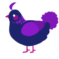 A navy and violet chicken with a neck-speckle pattern