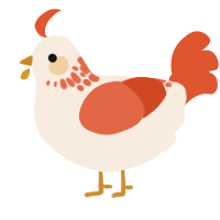 A cream and vermilion chicken with a neck-speckle pattern