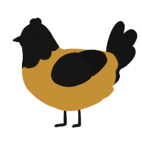 A gold and black chicken with a head pattern