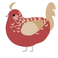 A red and beige chicken with a half-lace pattern