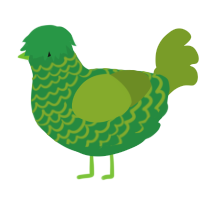 A viridian and chartreuse chicken with a lace pattern