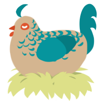 A beige and teal chicken with a half-lace pattern