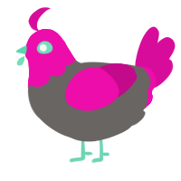 A grey and fuchsia chicken with a head pattern