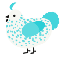 A white and aqua chicken with a speckle pattern