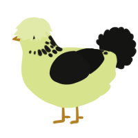 A lemon and black chicken with a neck-speckle pattern