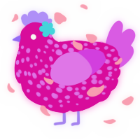 A fuchsia and orchid chicken with a speckle pattern