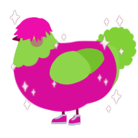 A fuchsia and grass chicken with a head pattern