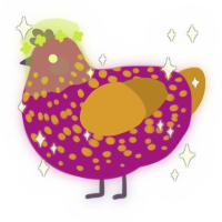 A plum and ochre chicken with a speckle pattern