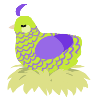 A lime and blurple chicken with a lace pattern