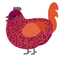 A maroon and vermilion chicken with a double-lace pattern