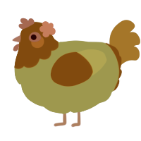 A beige and silver chicken with a head pattern