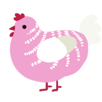 A pink and white chicken with a half-bar pattern