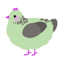 A gluppy and grey chicken with a neck-speckle pattern