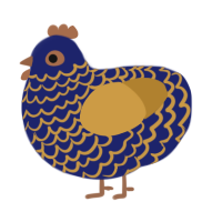 A navy and gold chicken with a lace pattern
