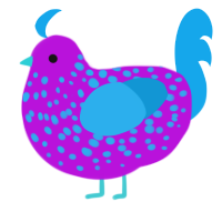 A amethyst and sky chicken with a speckle pattern