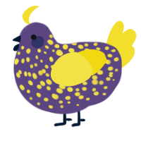 A overcast and yellow chicken with a speckle pattern