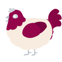 A cream and maroon chicken with a head pattern