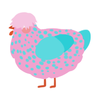 A pink and aqua chicken with a speckle pattern