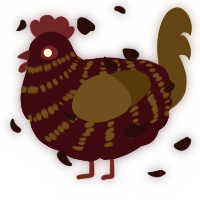 A maroon and bark chicken with a bar pattern