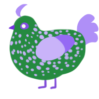 A viridian and lilac chicken with a speckle pattern