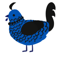 A ultramarine and black chicken with a lace pattern