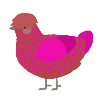 A red and fuchsia chicken with a lace pattern