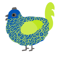 A ultramarine and lime chicken with a double-lace pattern