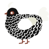 A black and white chicken with a lace pattern