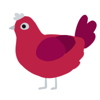A crimson and maroon chicken