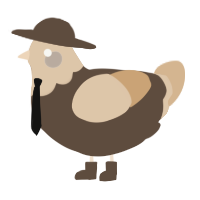 A bark and beige chicken with a head pattern