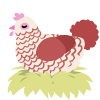 A cream and red chicken with a lace pattern