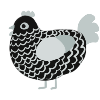 A black and silver chicken with a lace pattern