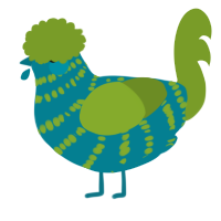 A sea and chartreuse chicken with a bar pattern