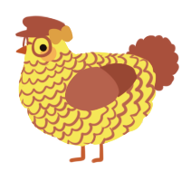 A yellow and red chicken with a lace pattern