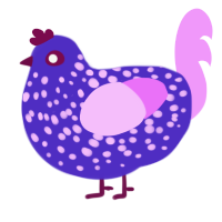 A indigo and lavender chicken with a speckle pattern