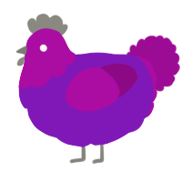 A violet and plum chicken with a head pattern