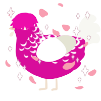 A fuchsia and white chicken with a half-lace pattern