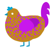 Ms Dots, a ochre and amethyst chicken with a speckle pattern