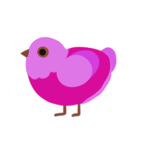 UNI, a fuchsia and orchid chicken with a head pattern