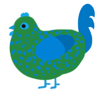 A viridian and sapphire chicken with a speckle pattern