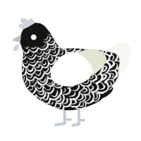 A black and white chicken with a double-lace pattern