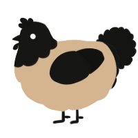 A beige and black chicken with a head pattern