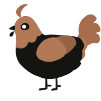 A black and brown chicken with a head pattern