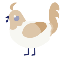 A white and beige chicken with a head pattern