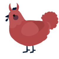A red chicken with a head pattern