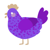 A blurple and violet chicken with a speckle pattern