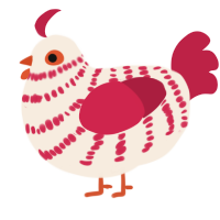 A cream and crimson chicken with a bar pattern