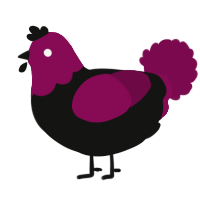 A black and wine chicken with a head pattern