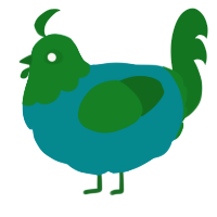 A teal and leaf chicken with a head pattern