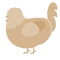 A beige chicken with a head pattern